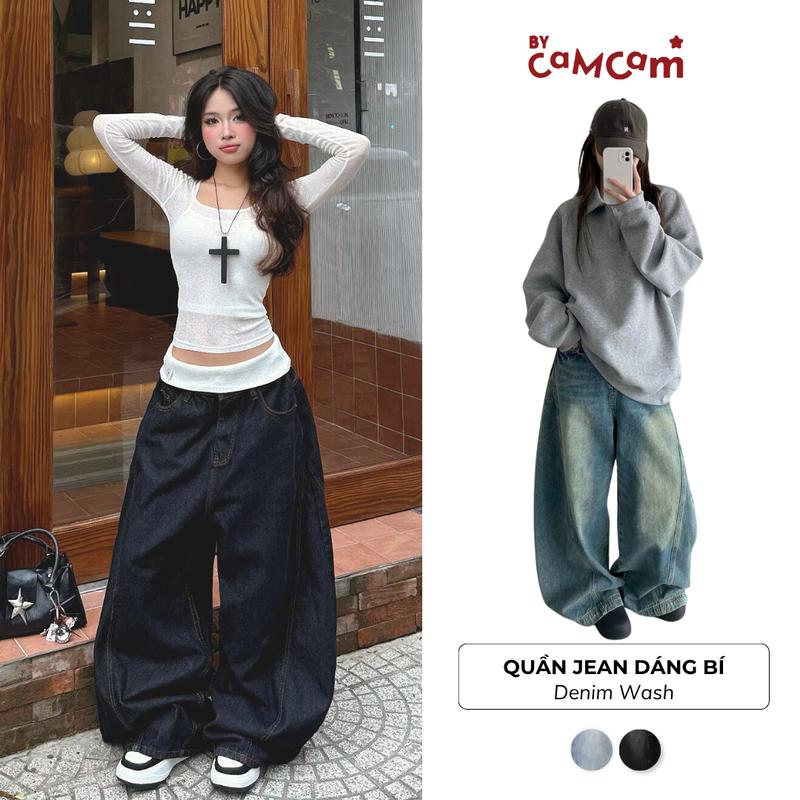  Quần Jean Dáng Bí Cat Washing Denim Retro Unisex Nam Nữ QTD306 