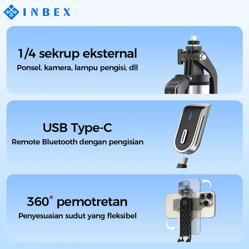 【COD】【24H Shipping】INBEX IB180 Tripod tongsis quadpod handphone Bluetooth 1.8m Memperkuat Tiang Penancap tongkat jalan 5