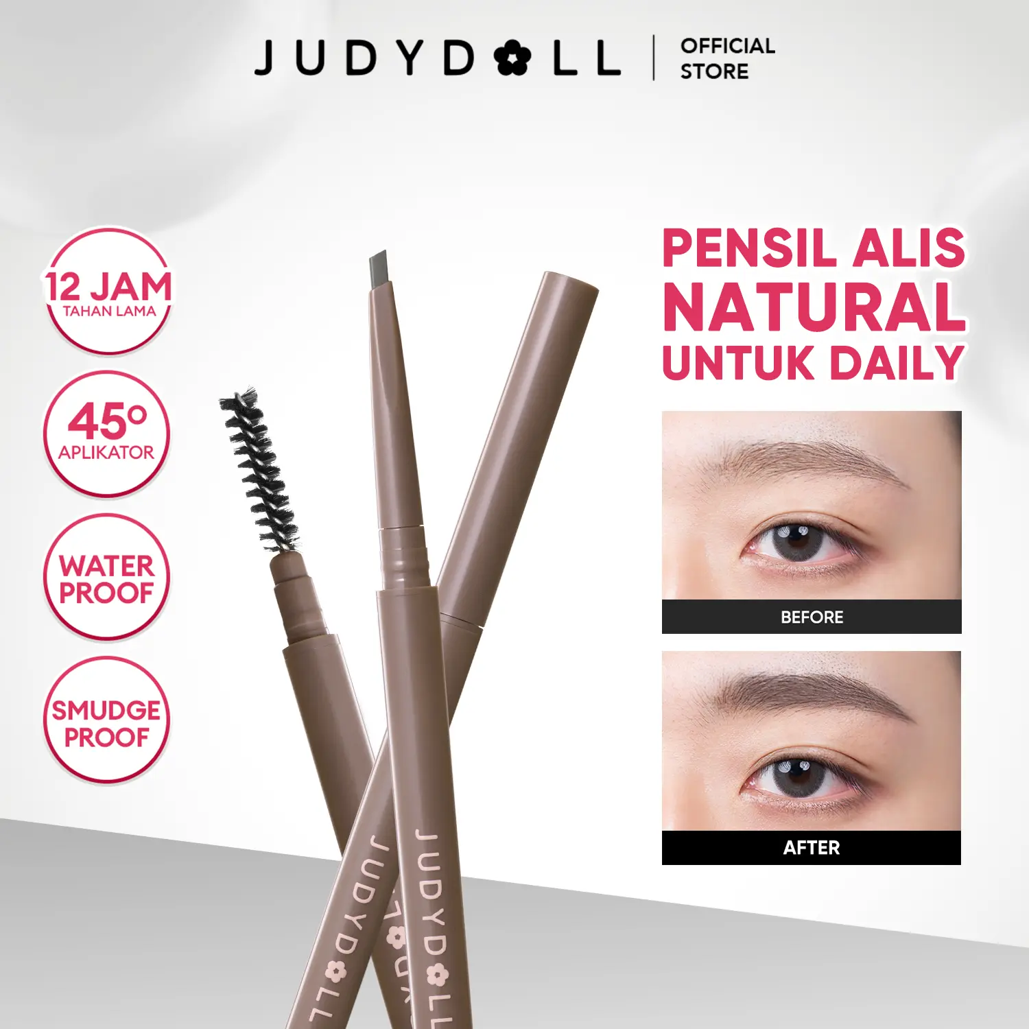 Judydoll Triangular Eyebrow Pen - Pensil Alis Sehari-hari Hasil Natural 2 in 1 Aplikator dan Brush