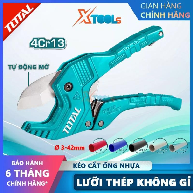 Dao cắt ống nhựa PVC TOTAL, kéo cắt ống nước đa năng 193-225mm, đường kính cắt 3-42mm, lưỡi kéo siêu bén, có chốt an toàn