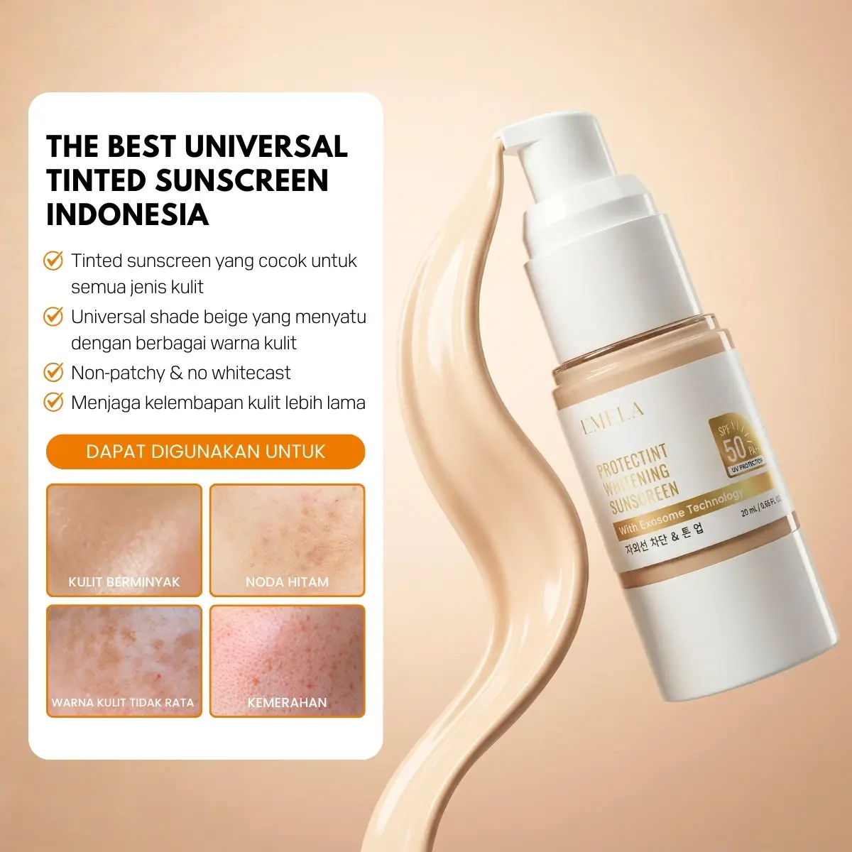 EMELA Protectint Whitening Tinted Sunscreen SPF 50 PA++++ BPOM HALAL 3in1 Hybrid Sunscreen UV Protection, Skincare, Makeup Atasi Kusam Flek Hitam Warna Kulit Tidak Merata