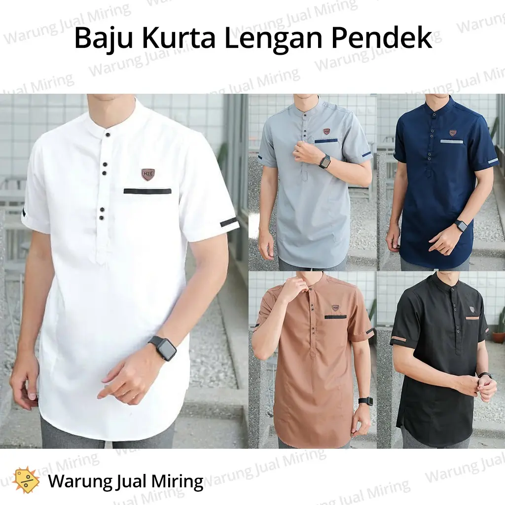Baju Koko Kurta Lengan Pendek Dewasa & Remaja & Anak Atasan Muslim Lebaran Pria Laki Modern Kemeja Pakistan Tangan Kantong Katun Cotton Adem Lembut Halus Serap Keringat Takwa Toyobo Sarung Tipis Tebal Murah Polos Warna Hitam Putih Biru Merah Coklat A