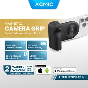 ACMIC SNAPCAM SC5 Magnetic Camera Grip + Powerbank Wireless with USB Type C + Bluetooth Camera Shutter + Phone Holder for iPhone & Android