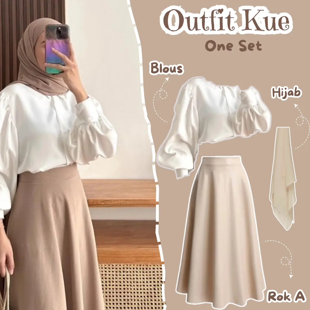 One Set Outfit Wanita Berlapis Blouse Lucu Shakilla  & Rok A Payung & Hijab Bahan Premium  CO LR34