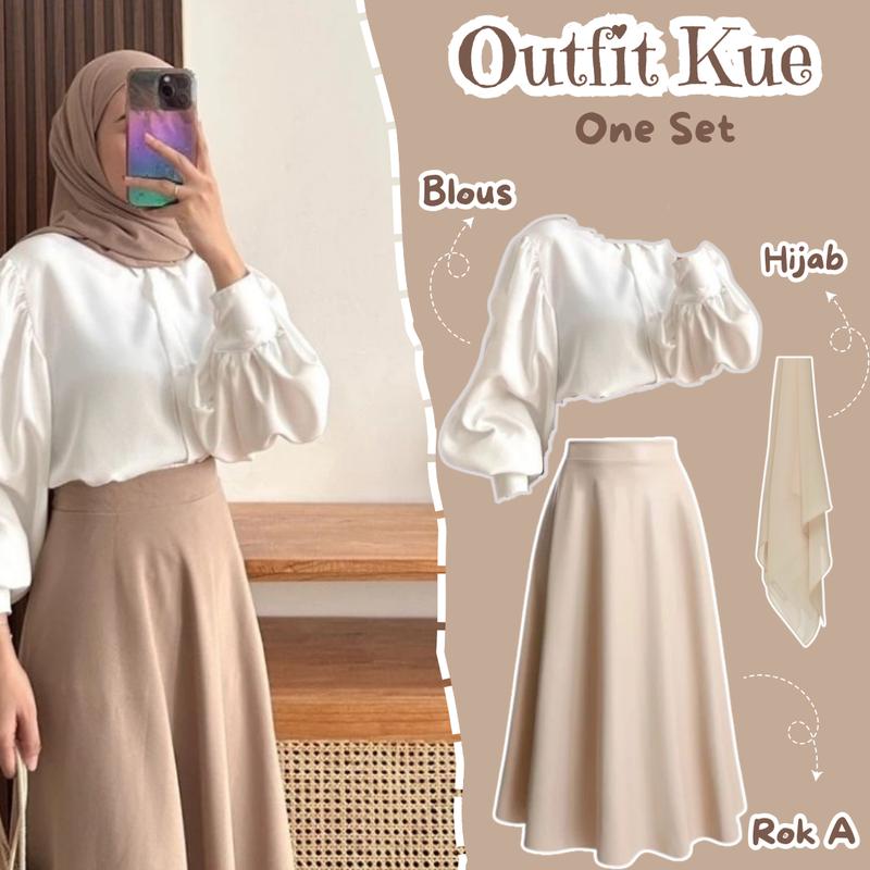 One Set Outfit Wanita Berlapis Blouse Lucu Shakilla  & Rok A Payung & Hijab Bahan Premium  CO LR34 1