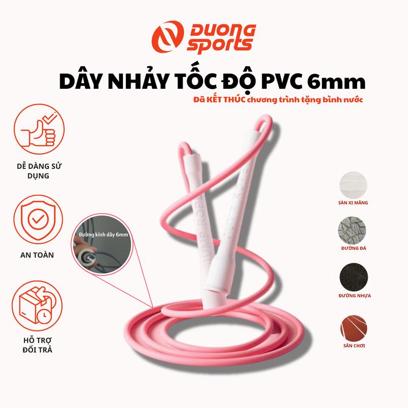 Dây Nhảy Tốc Độ PVC DUONGSPORT 6mm - Dây Nhảy Tốc Độ Tập Gym, Cardio Tại Nhà - Chất dây Pvc Đặc, Có Chốt Chỉnh Độ Dài Dây