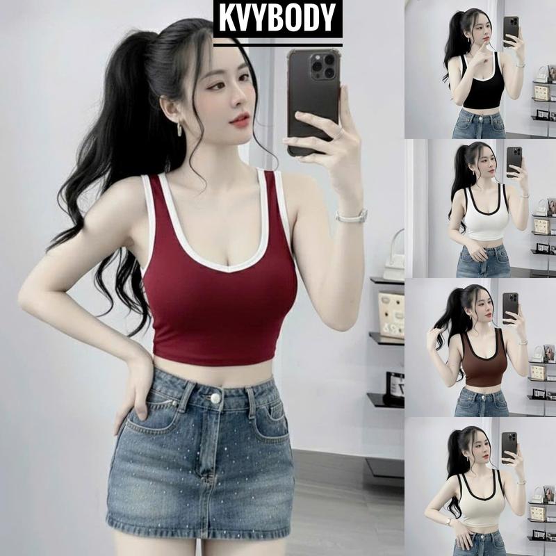  Áo croptop cổ tim sát nách phối viền KVYBODY A57 chất thun cotton borip lụa dày mịn co giãn thích hợp với mọi phong cách 