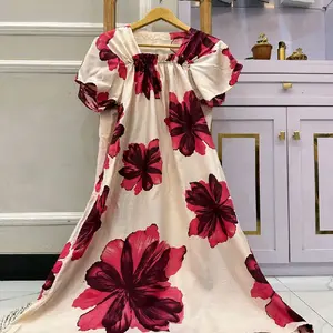 Daster Kerut Dada Fuji Motif ANYA Daster Wanita Panjang Selutut Daster Tidur Busui Bumil Katun Lengan Lonceng Dress Rayonqq Motif hits