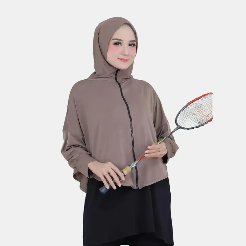 Jilbab Sporty Hoodie Jaket Olahraga Muslim Crop Top Vest 3in1 Jersy / Hijab Rompi Senam Lari GYm 2