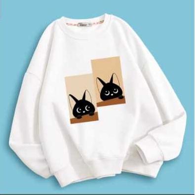 SWEATER UNISEKS 2COLOUR CAT PATTERN CUTE FLEECE hoodie starboy cewek hoodie abu abu cewek tetapi hati ku 7