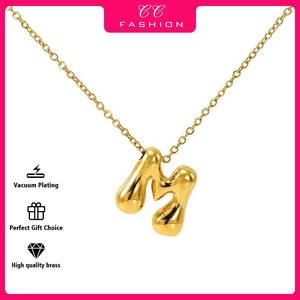 Smooth balloon bubble A-Z English letter pendant necklace, titanium steel non fading accessory, cute and chubby tyla water droplet jade part meteor zodiac sign clover orchid mother child poison tree igorot 20 chain mini pcs friendship two tone twisted