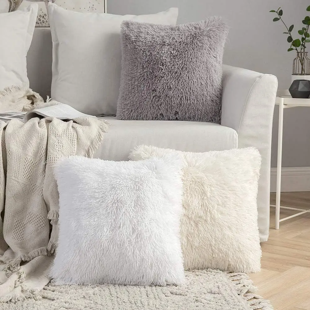 【Buy 1 get 1】Nordic Style Sea Lion square pillow case Plush Solid Color Pillowcase Sofa Cushion with Zipper Home Decoration cover size 15x15 inch