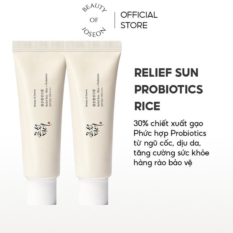 Combo 2 Kem chống nắng cám gạo men vi sinh cấp ẩm Beauty Of Joseon Relief Sun: Rice + Probiotics SPF50+ PA++++ 50ml