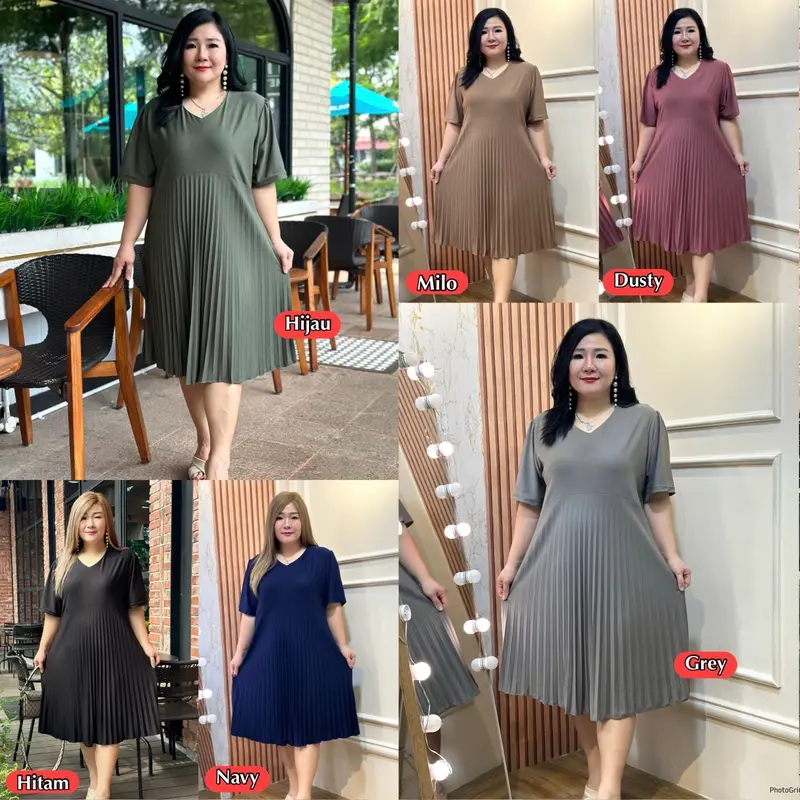 FINA BIGSIZE - (NESYA) DRESS PLISKET WANITA JUMBO BIGSIZE KEKINIAN 4