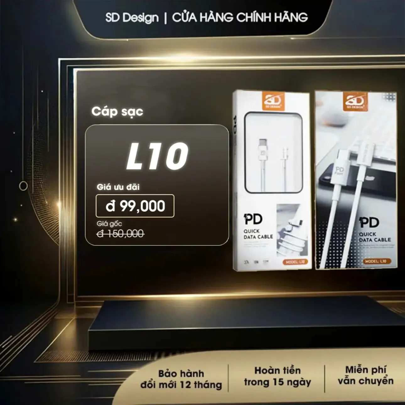 Cáp sạc nhanh 20w chính hãng SD Design L10, Type C Sang Lighting sạc ổn định cho điện thoại ip 6 đến 14 pro max Sạc Điện Thoại Phụ Kiện