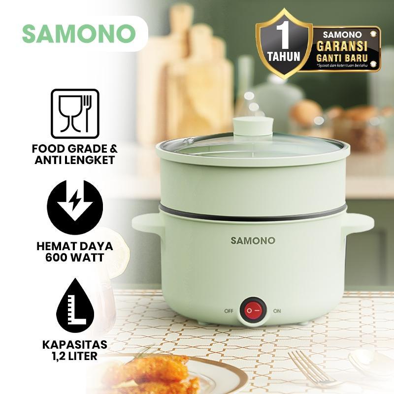 (PAYDAY) SAMONO 1.2L Panci Listrik Serbaguna Fry Pan Anti Lengket 600 Watt Material Food Grade Free Kukusan (SW-DG04)