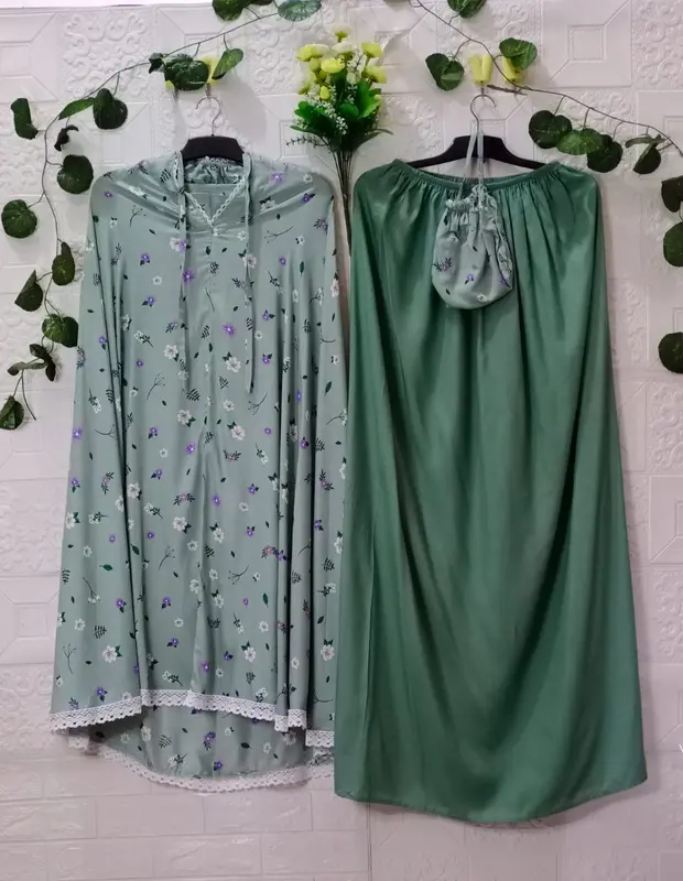 Mukena Dewasa Motif Dasar Warna Sage Katun Rayon Premium Tebal Dingin Traveling Free Tas Cantik Mukenah Muslim Wanita 1