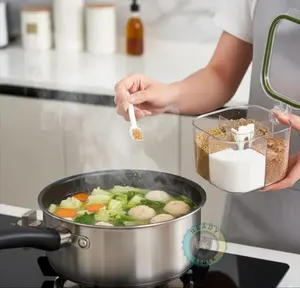 Wadah Tempat Bumbu Dapur Bahan Plastik 4 Sekat Set Sendok