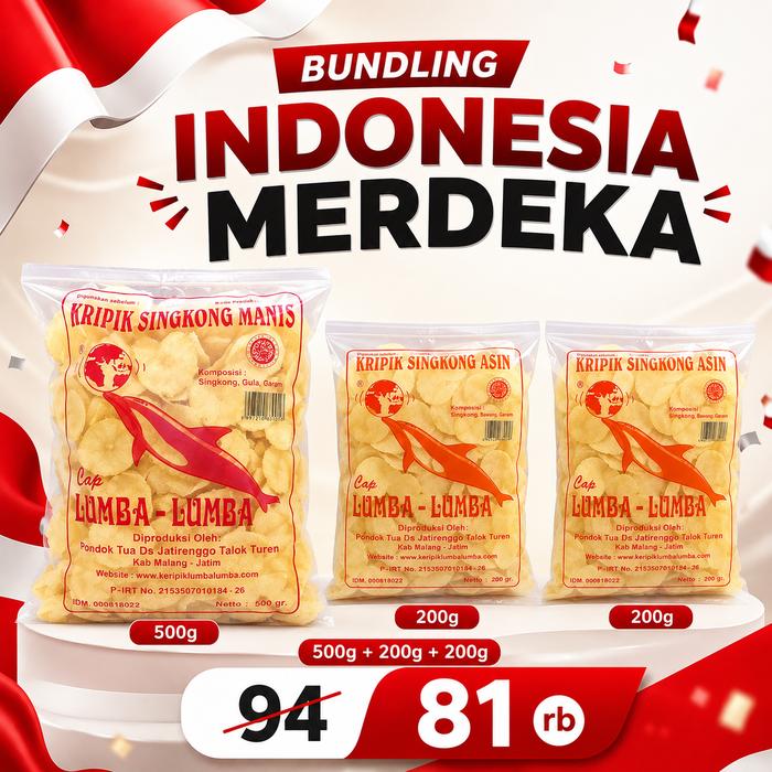 Gambar (SPESIAL MERDEKA) Bundling Indonesia Emas Keripik Singkong Lumba-Lumba Manis 500g, 2x Keripik singkong Lumba-Lumba Asin 200g dari Pusat Oleh Oleh Bu Rudy Kota Surabaya Tokopedia