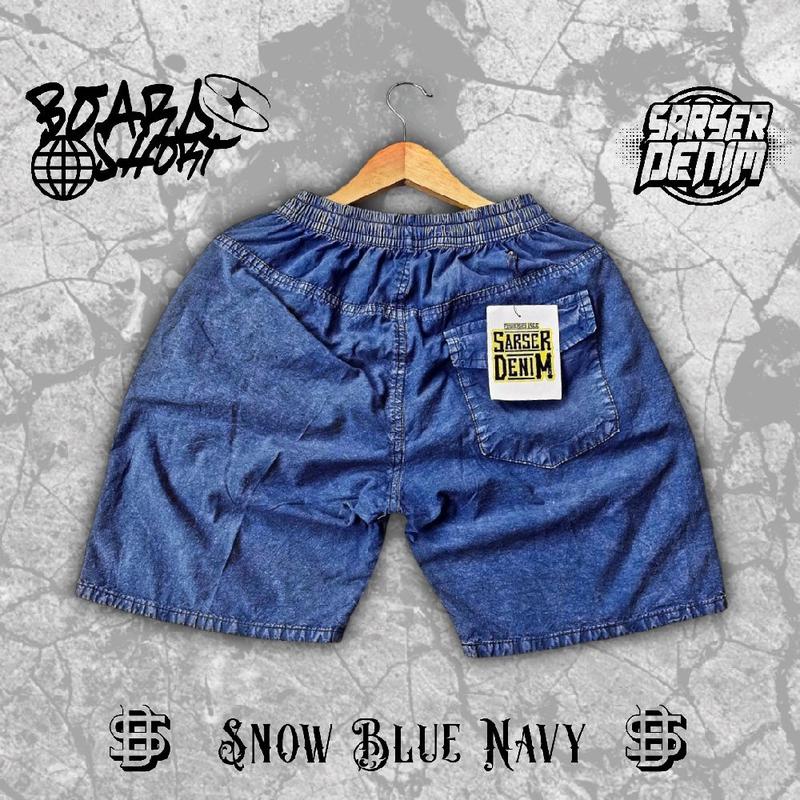 Boardshort Celana Pendek Pria Jeans Sea Wash Denim Kain Tebal Premium Quality Dark Blue Navy Celana Kolor Distro Surfing Pantai Santai Nyaman Celana Pendek Laki Laki Tren 8