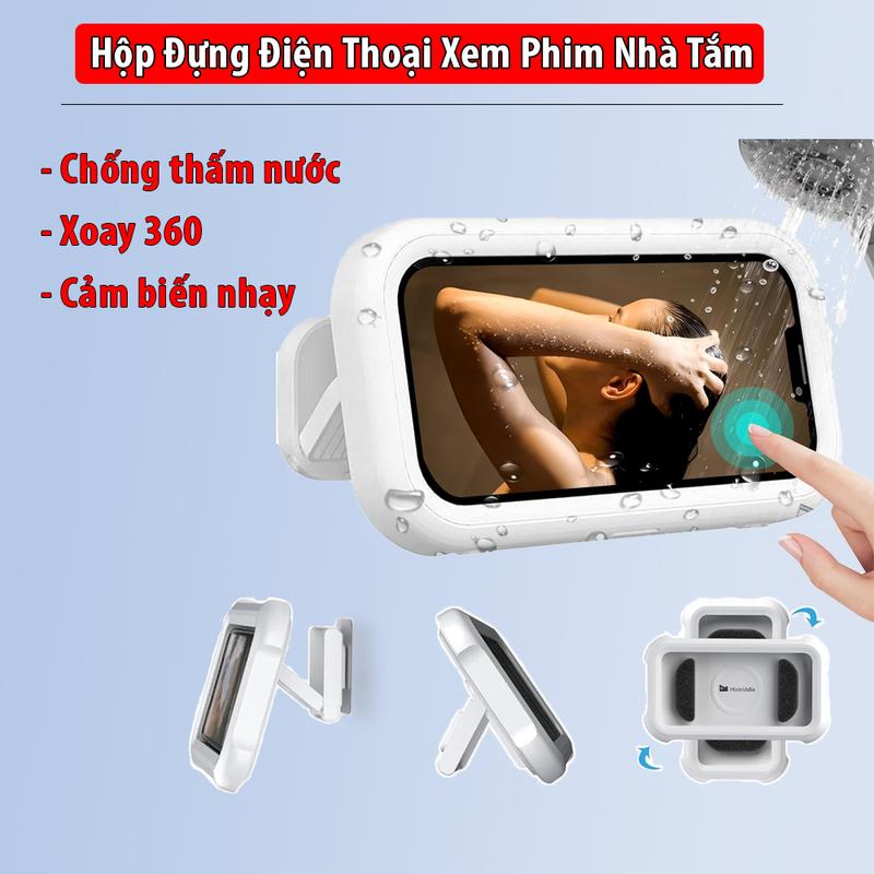 Hộp đựng Điện thoại gắn tường xem phim nhà tắm T-BWH cảm ứng dễ dàng và đặc biệt phiên bản 3D Xoay 360 độ tặng 2 móc dính di chuyển tiện lợi Phụ Kiện