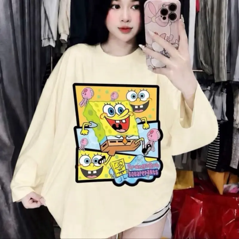 Áo thun dài tay from rộng in hình Nữ Pant Women 35-55 kg | BigBuy360 - bigbuy360.vn