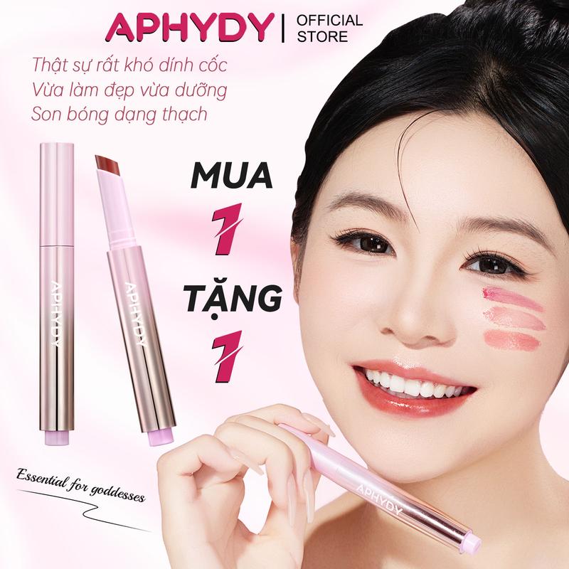 【 Mua 1 tặng 1 APHYDY Son bóng dạng thạch hiệu ứng tráng gương sáng bóng dưỡng ẩm môi thật sự rất khó dính cốc