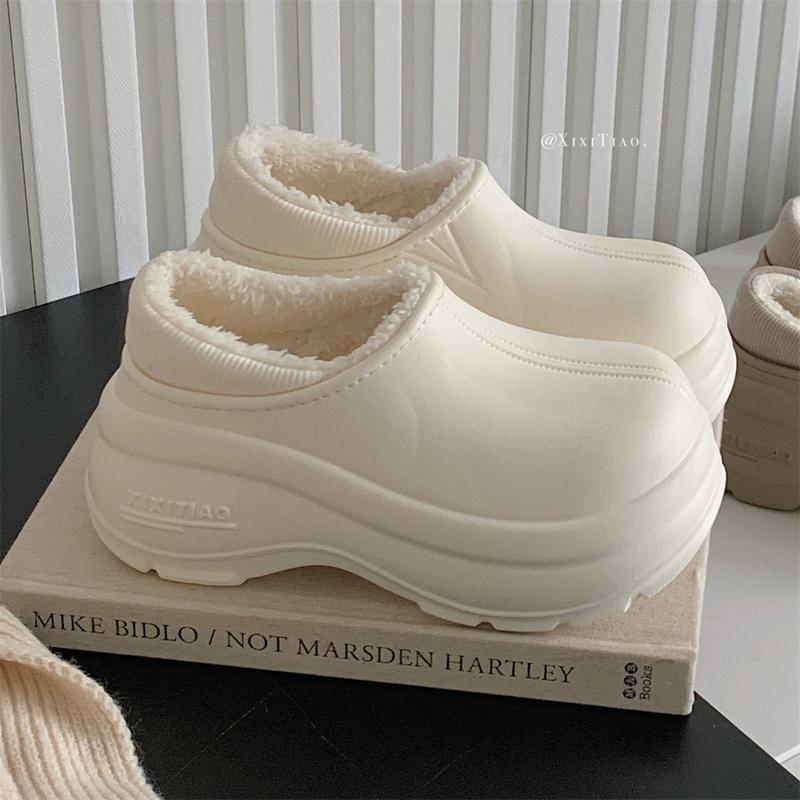 Bốt Đi Tuyết, Thời Trang Phong Cách Hàn Quốc, Thiết Kế Đơn Giản, Lót Lông Cừu, Ấm Áp Và Không Thấm Nước, Giày Ngoài Trời, Thoải Mái, Màu Trơn Gót Đầy Đủ, Bốt Bông Cho Nữ, XIXITIAO