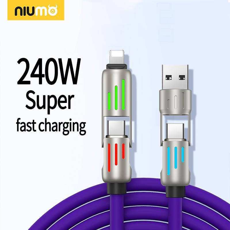 Cáp dữ liệu, Chức năng 4 trong 1, Sạc siêu nhanh, USB Type C, Chất liệu silicon lỏng, Hợp kim nhôm, Công suất 240W 7