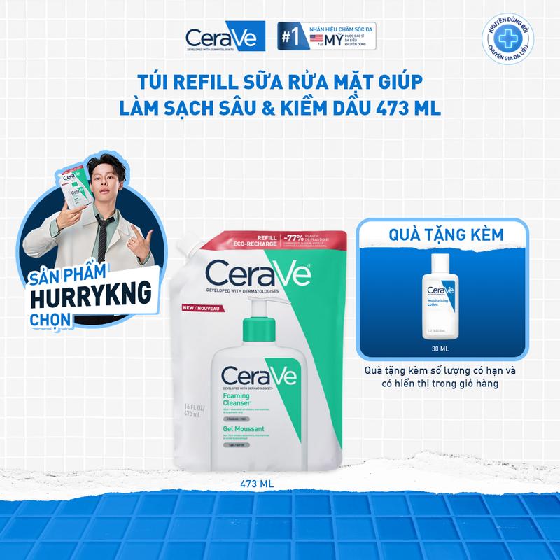 [DEAL ĐẶC BIỆT] Túi refill sữa rửa mặt giúp làm sạch sâu dành cho da thường và da dầu CeraVe Foaming Cleanser 473ML. Sữa rửa mặt tạo bọt làm sạch sâu dịu nhẹ và cung cấp độ ẩm cho da. Chăm sóc da_Sữa rửa mặt_Skincare cho Nam và Nữ_Cleansing