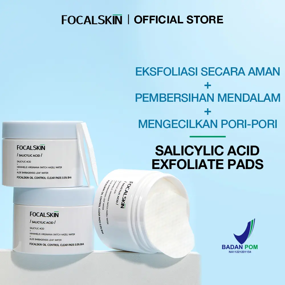FOCALSKIN Acne Exfoliating Clear Pad 60 Pads / Kapas Eksfoliasi Wajah / Double Cleansing Pads