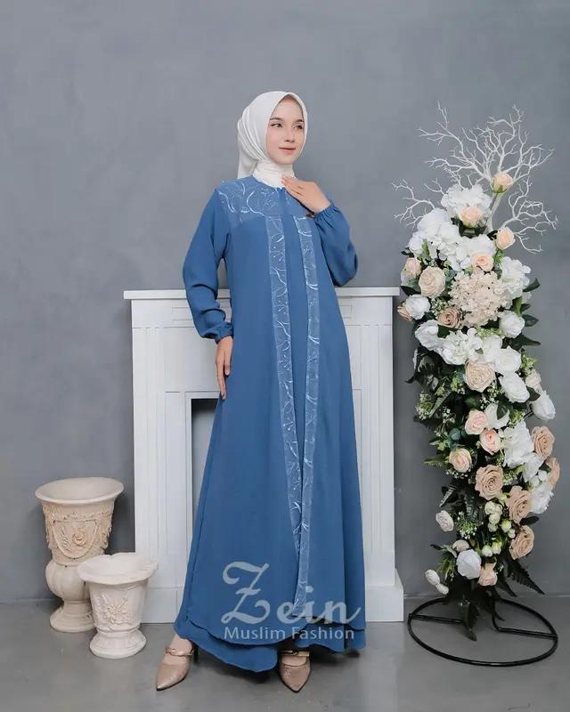 Gamis Mix Brukat Crinkle Airflow Premium Baju Dress Wanita Muslim Dewasa Remaja Kondangan Elegan Mewah Syar'i Terbaru Viral Kekinian Biru Hitam Mutiara Panjang Layer Simple 0