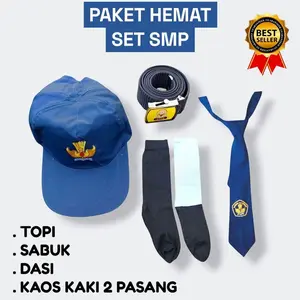 set atribut sekolah smp kumplit/ SATU SET ATRIBUT SMP PAKET HEMAT TOPI,DASI,SABUK,KAOS KAKI 2 PASANG