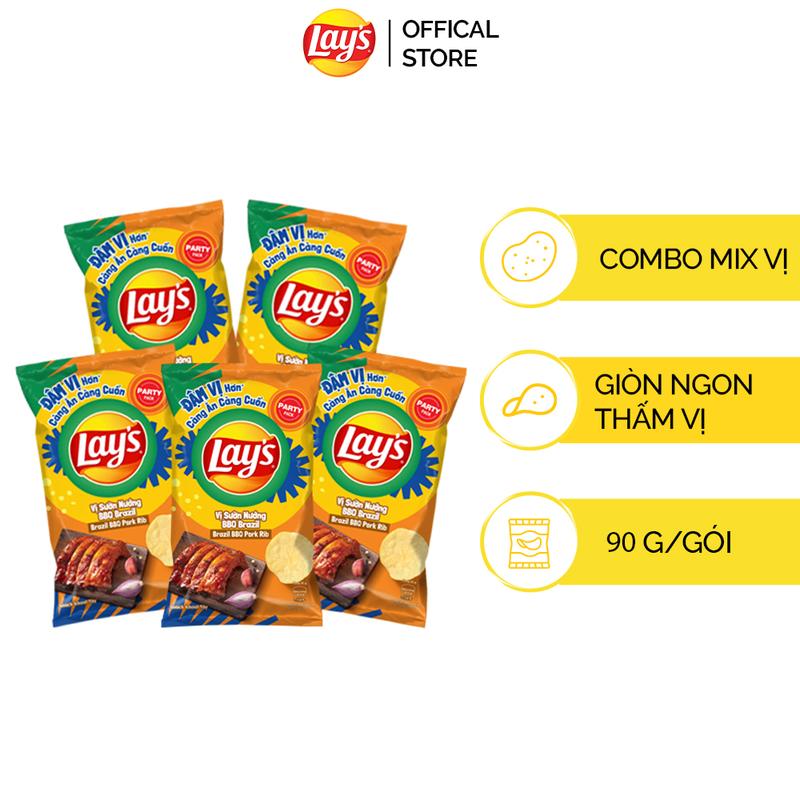 Combo 5 Snack Lay's vị Sườn Nướng BBQ 90gr