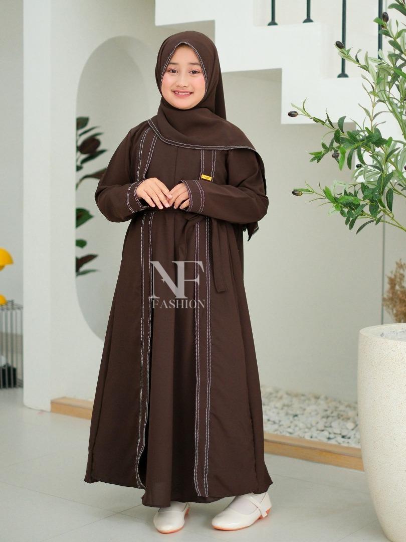 Khirana Gamis Abaya Anak Remaja Tanggung Usia 5-16 Tahun Bahan Sabrina Anti UV Kombinasi Benang Smock Baju Muslim Lebaran Size M L XL XXL