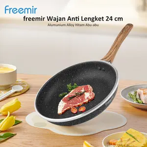 [DEAL CREHOM] freemir Wajan Penggorengan 24 Cm Anti Lengket Coating Granit Hitam Tebal Kuat Tahan Lama Deep Wood Series Gagang Kayu Kitchenware