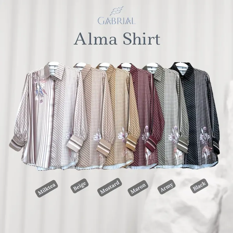 GABRIAL ALMA SHIRT Atasan Wanita Exclusive Monogram Printed Limited Gabrial Hijab top Silk Silky Glow Kancing Cantik kantor kasual timeless stripe fashion 2