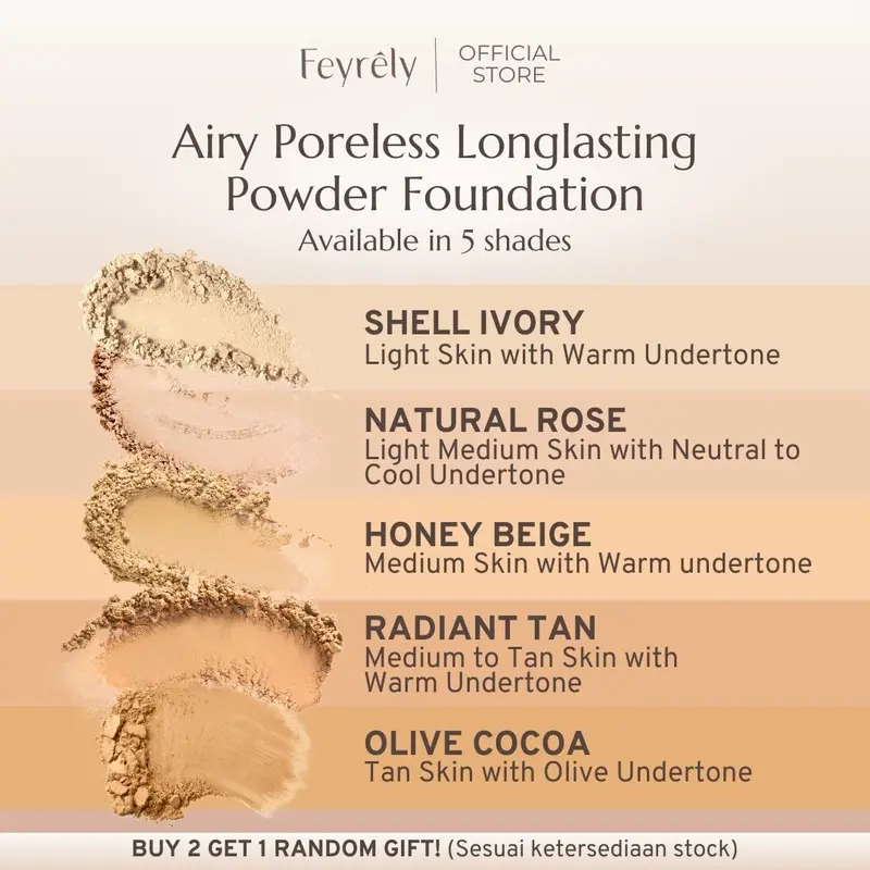 FEYRELY AIRY PORELESS LONGLasting POWDER FOUNDATION - 5 Shades Concealer Kering Oily 0