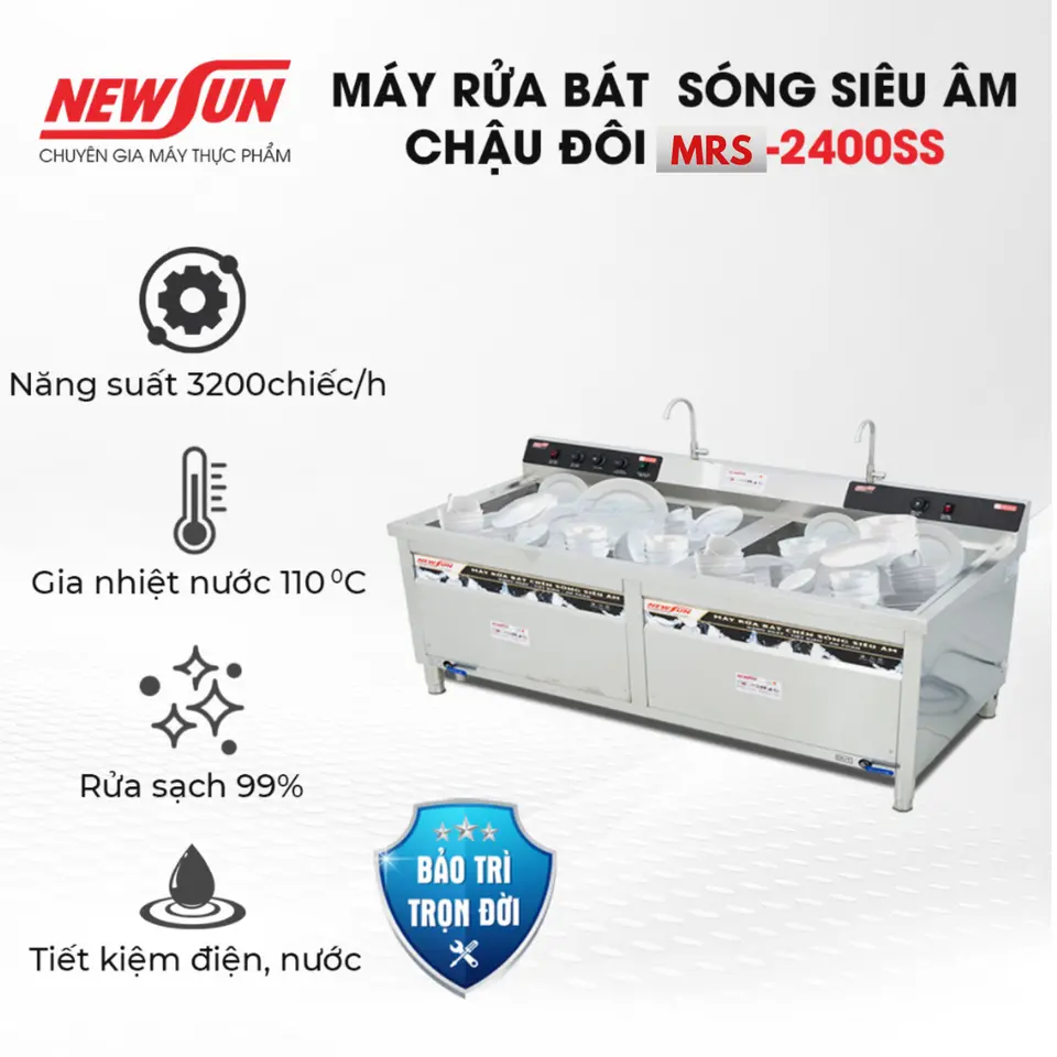 Máy rửa bát chén siêu âm chậu đôi NS-2400SS (Gía bán chưa bao gồm phí Newsun vận chuyển)