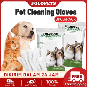 FOLOPETS Tisu Basah Kucing Anjing/Pembersihan Tubuh Pet Wet Gloves/8pcs 1Pack Pet Disposable Wipes Gloves