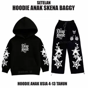 SETELAN HOODIE ANAK SKENA BAGGY TERBARU Bahan Fleece Berkualitas Tinggi Desain Bintang & Tulisan Trust Gaya Jepang Comfortable Modis Usia 4-13 Tahun Size M L XL XXL