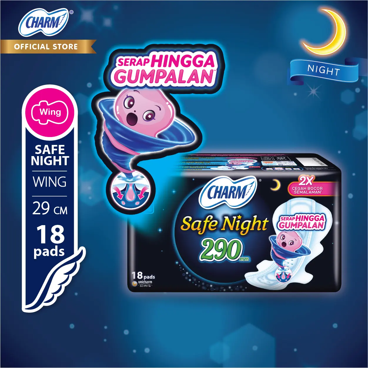 1 Renceng Charm Night isi 2 pads | 29cm WING (Bersayap) - Shop | Tokopedia
