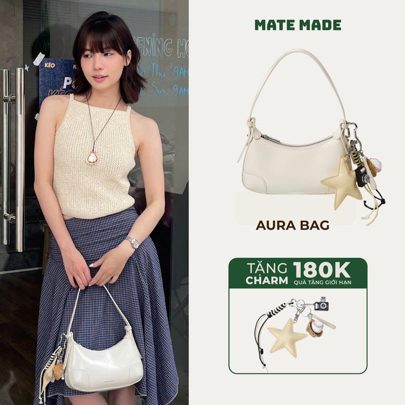   DEAL ĐỘC QUYỀN TIKTOK  Túi xách Nữ Aura Bag MATE MADE Túi Xách Lọ Lem Hạt Dẻ - Tặng kèm charm - Đeo Vai Dáng Ngắn Thời Trang - Size 23 