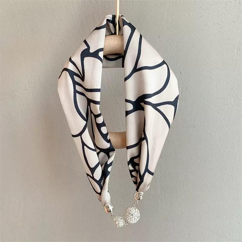 Product Introduction of New Listing Magnetic Buckle Silk Scarf Women Luxury Clavicle Necklace Fashion Women's Headscarf Hair Scarf 5