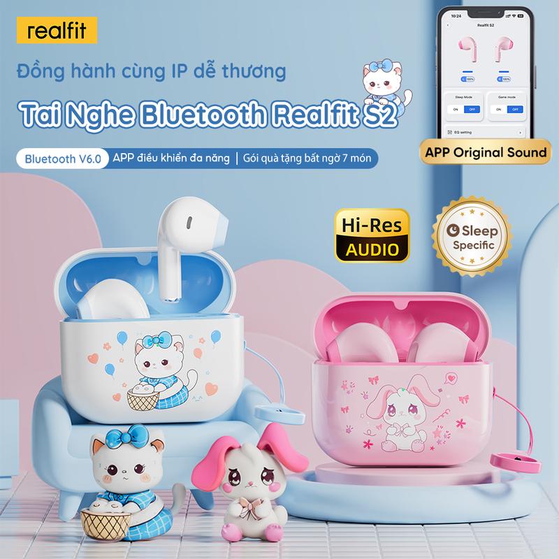  【QUÀ TẶNG MIỄN PHÍ Tai nghe Bluetooth Realfit S2 – Thiết Kế Nhỏ Gọn Và Hoạt Hình Dopamine Dễ Thương + APP Điều Khiển Thông Minh | Chế Độ Ngủ Siêu Yên Tĩnh | Chất Liệu Da Thân Thiện | Đóng Gói Hộp Quà Xinh Xắn​​ 