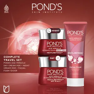 Complete Travel Set - PONDS Age Miracle Day Cream 9gr + Night Cream 9gr + Facial Foam 100gr