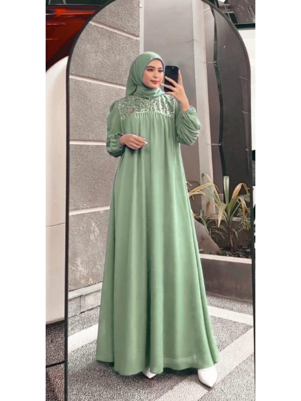 Gamis AMAYA SET JILBAB Dress Remaja Kekinian Maxi Dres Ceruty Mix Brukat Spangle Payet Import Dress Pesta Termurah Kerja Muslim Wanita Kondangan Lebaran Mewah 7