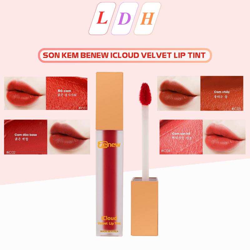 Son Kem Lì Không Trôi Benew (Đỏ Cam ) - Dưỡng Môi Căng Bóng - Giữ Màu 8h - Hàng Chính Hãng