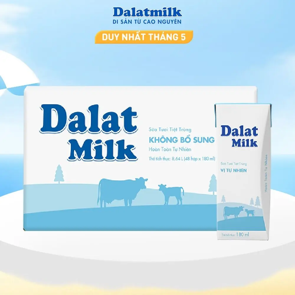 [Affiliate] Thùng 48 hộp sữa tươi tiệt trùng Dalatmilk vị tự nhiên 180 ml (180 ml x 48)