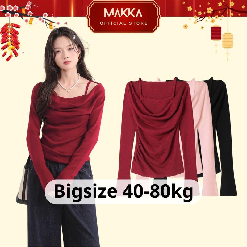  Áo thun nữ thiết kế MAKKA áo thun dài tay chất liệu thun giấy nhún eo viền bèo hai dây kèm yếm siêu xinh 392 